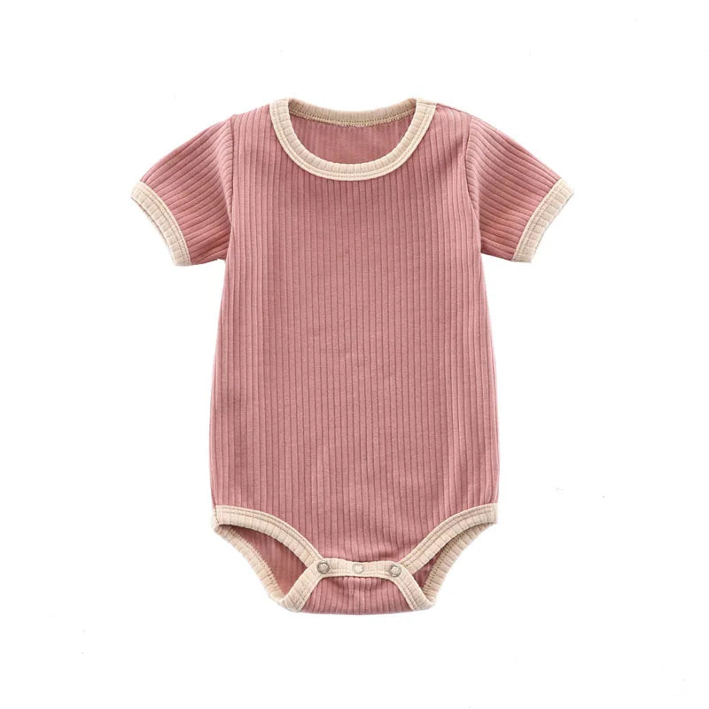 Summer ribbed cotton baby romper with short sleeves
