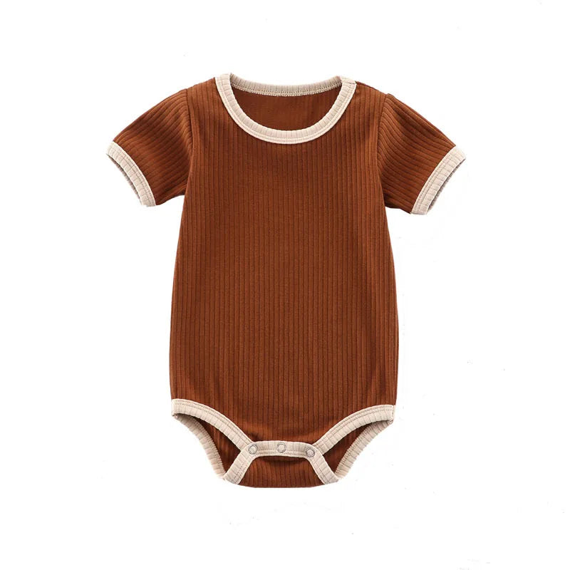 Summer ribbed cotton baby romper with short sleeves