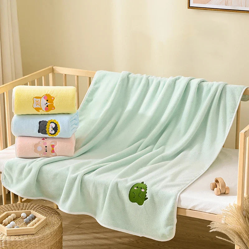 Printed Baby Bath Towel with Embroidery - 43x41 inch