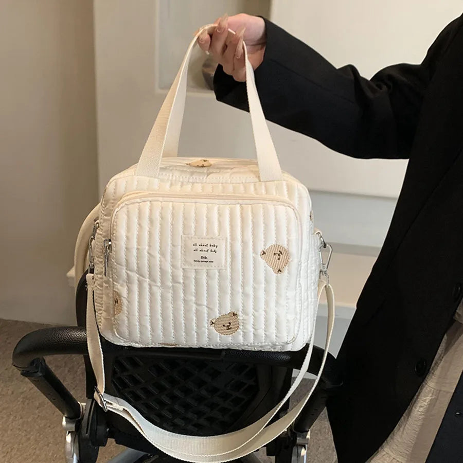 Bear embroidery baby diaper handbag