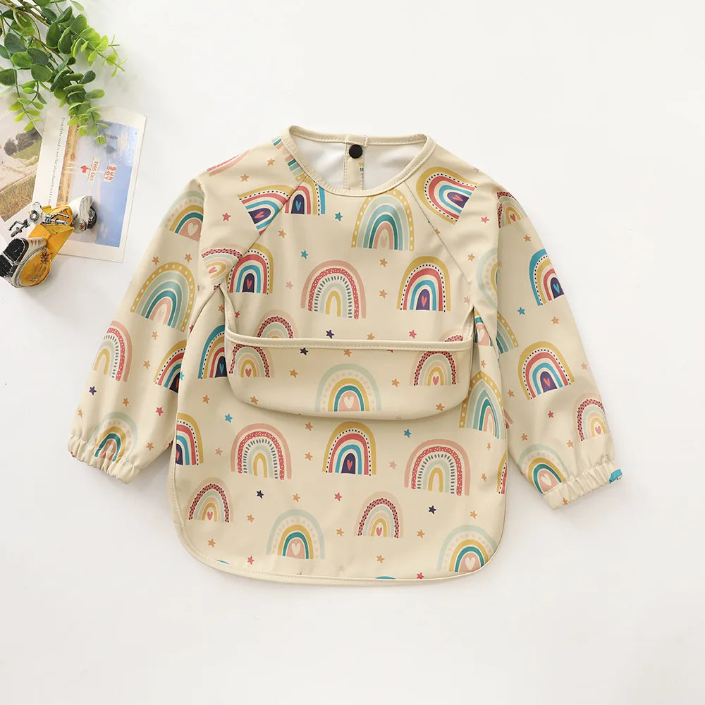 Bavoir bébé imperméable à manches longues et poche
