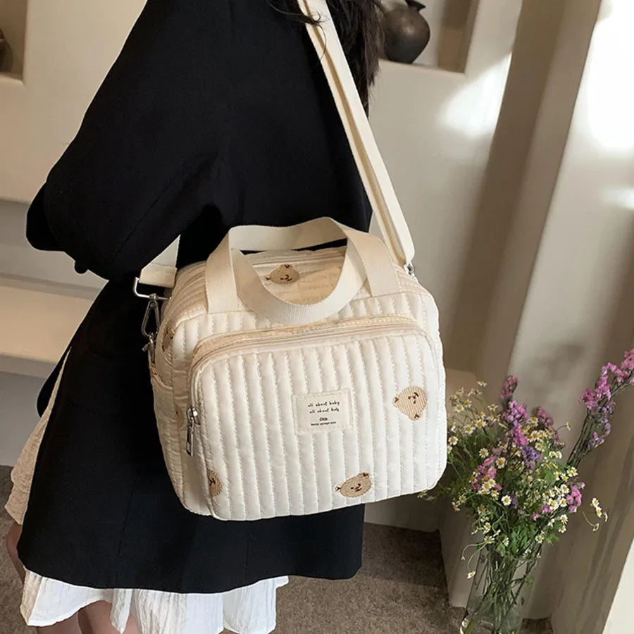 Bear embroidery baby diaper handbag