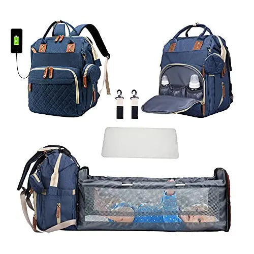 Sac à dos à langer 3 en 1 avec lit bébé pliable et chargement USB