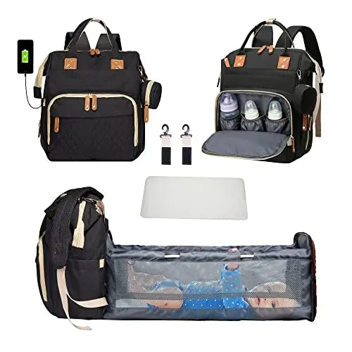 Sac à dos à langer 3 en 1 avec lit bébé pliable et chargement USB