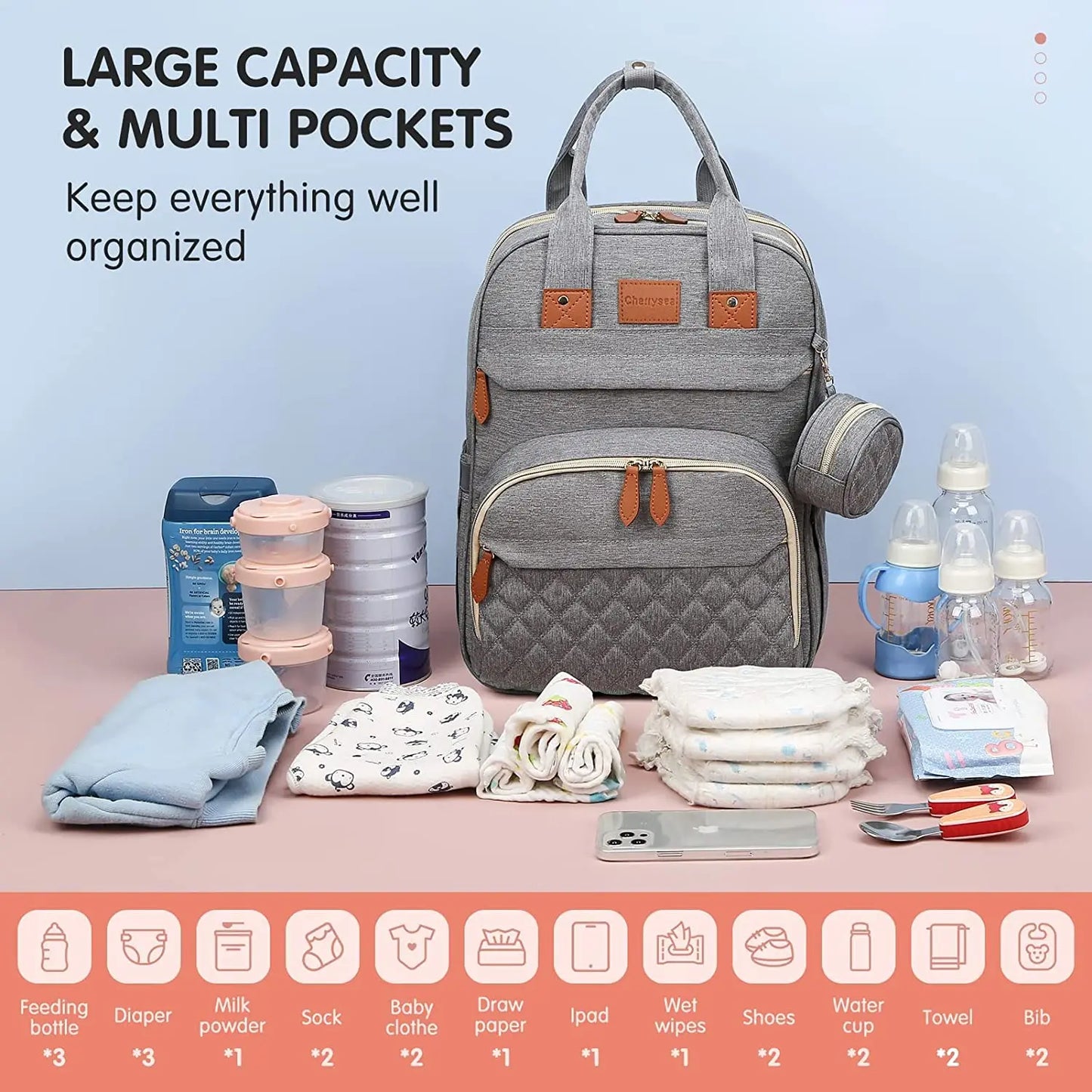 Sac à dos à langer 3 en 1 avec lit bébé pliable et chargement USB