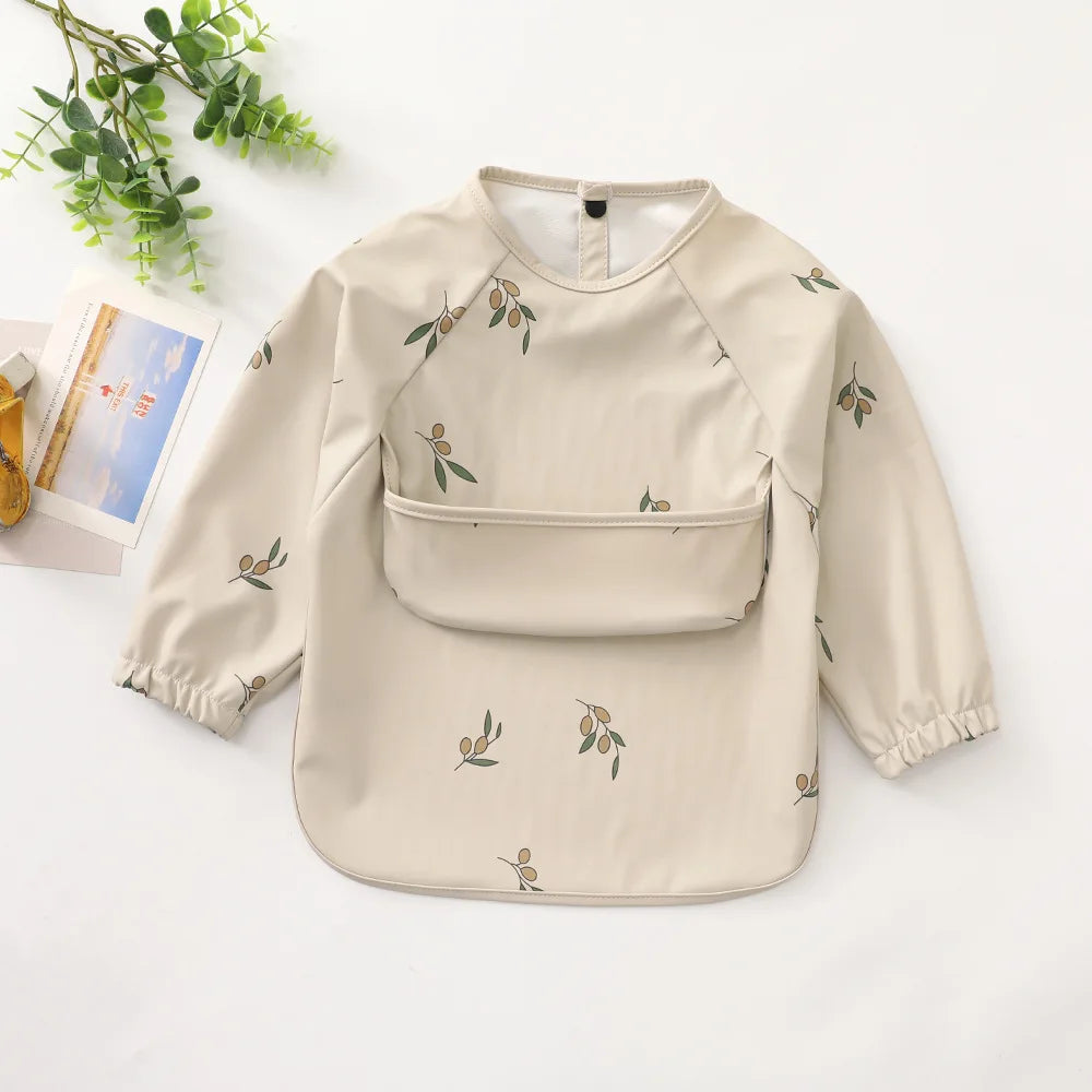 Bavoir bébé imperméable à manches longues et poche