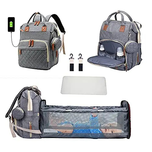 Sac à dos à langer 3 en 1 avec lit bébé pliable et chargement USB