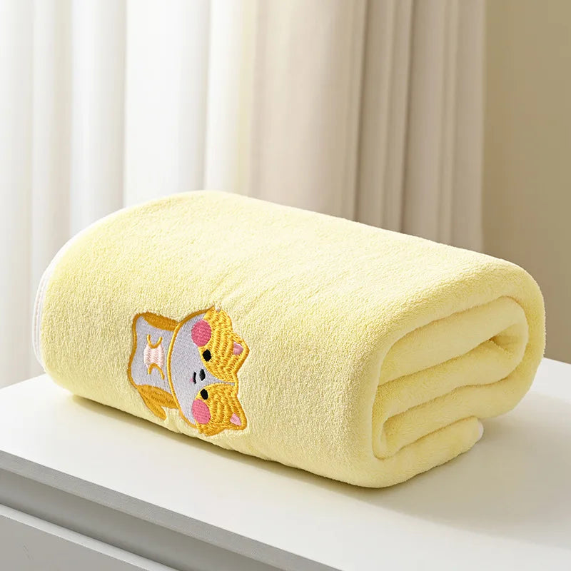 Printed Baby Bath Towel with Embroidery - 43x41 inch