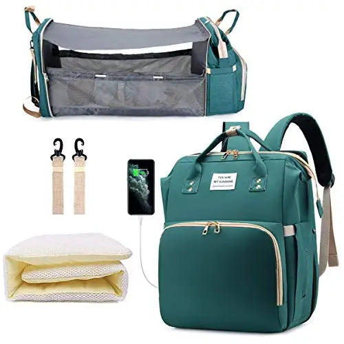 Sac à dos à langer 3 en 1 avec lit bébé pliable et chargement USB