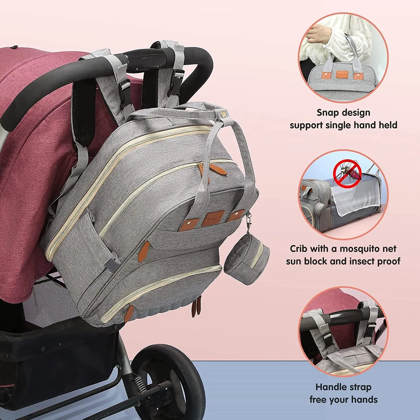 Sac à dos à langer 3 en 1 avec lit bébé pliable et chargement USB