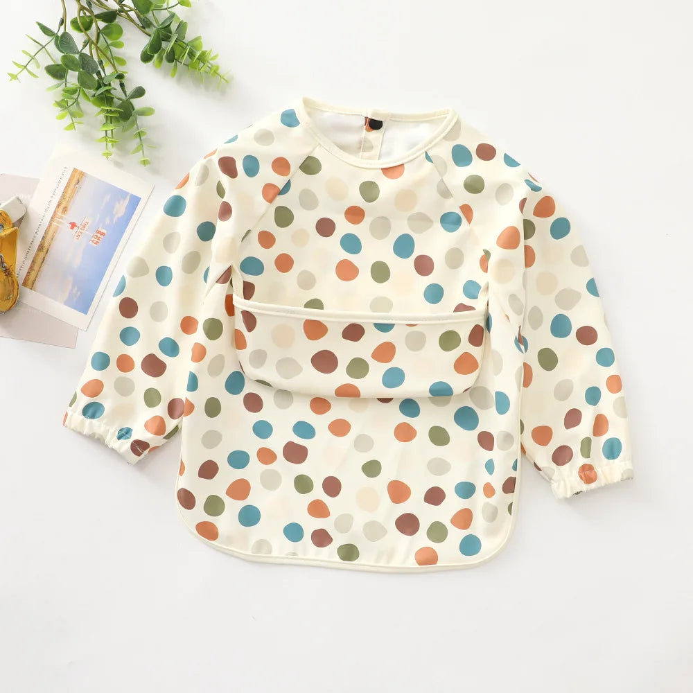 Bavoir bébé imperméable à manches longues et poche