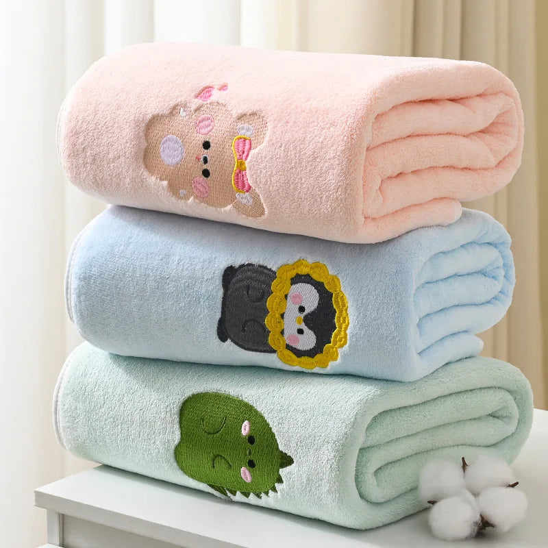 Printed Baby Bath Towel with Embroidery - 43x41 inch