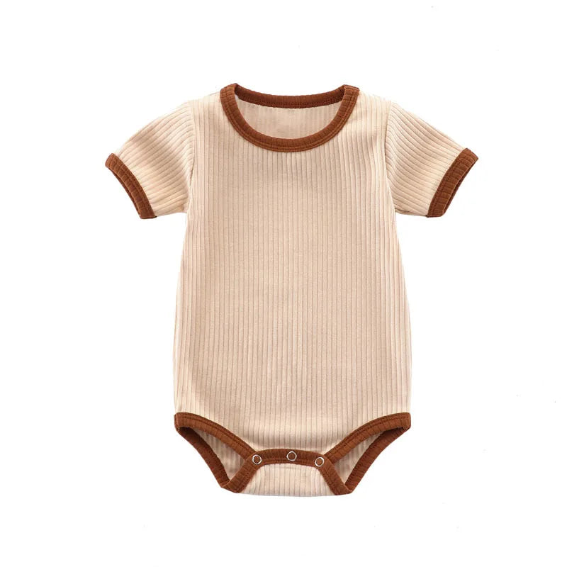 Zomer geribbelde katoenen babyromper met korte mouw