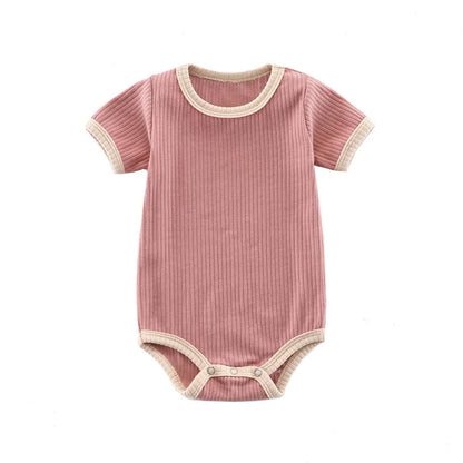 Zomer geribbelde katoenen babyromper met korte mouw