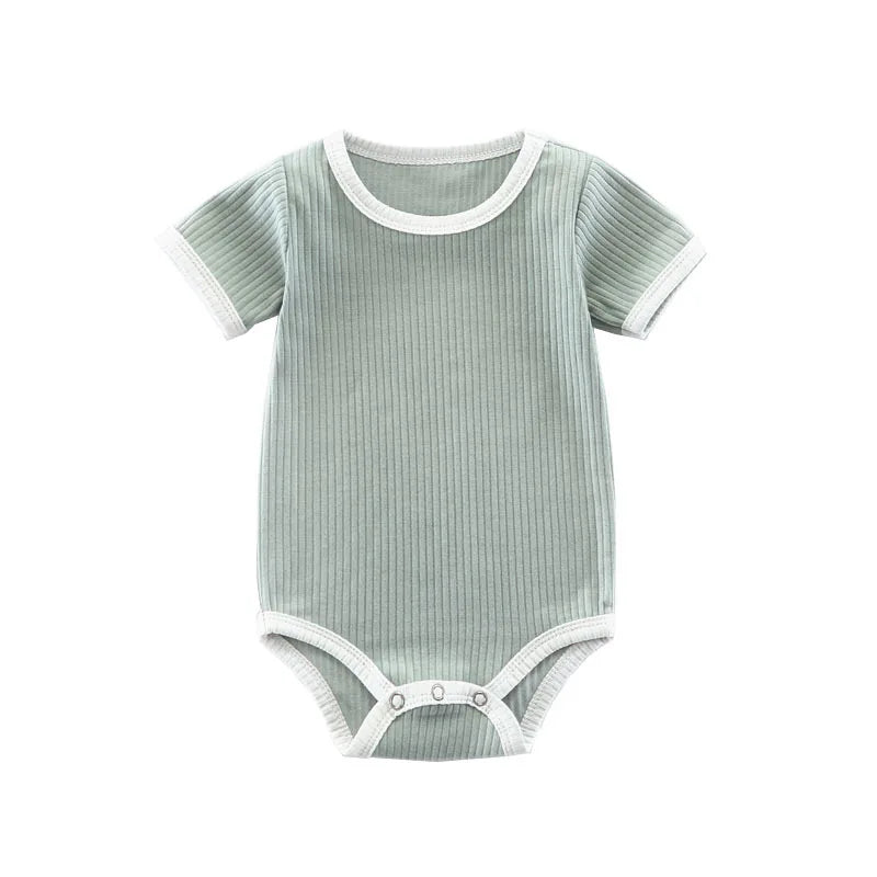 Zomer geribbelde katoenen babyromper met korte mouw