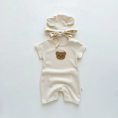 Baby wafel patch beer jumpsuit met hoed