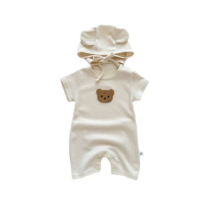 Baby wafel patch beer jumpsuit met hoed