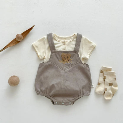 Babykledingset voor pasgeborenen - Top met korte mouwen en bodysuit met cartoonbeer