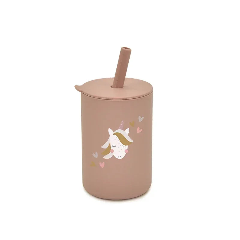 150ml Silicone Straw Baby Cup with Patterned Lid