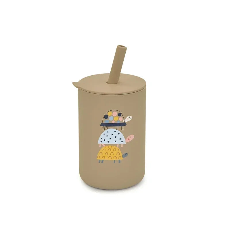 150ml Silicone Straw Baby Cup with Patterned Lid