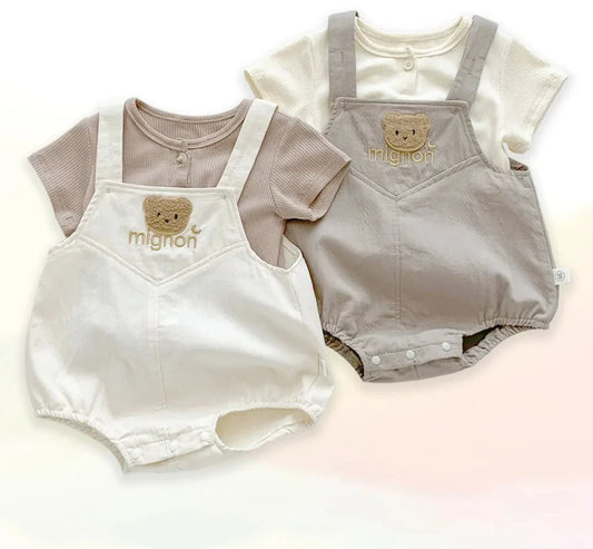 Babykledingset voor pasgeborenen - Top met korte mouwen en bodysuit met cartoonbeer