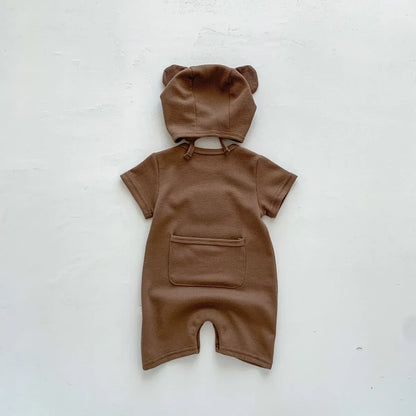 Baby wafel patch beer jumpsuit met hoed