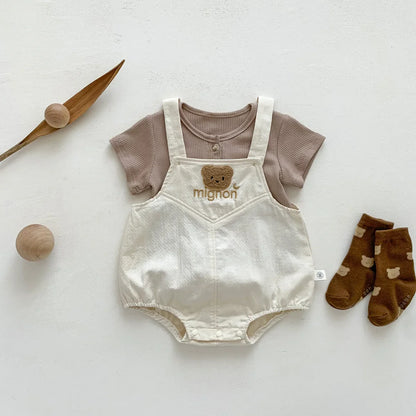 Babykledingset voor pasgeborenen - Top met korte mouwen en bodysuit met cartoonbeer